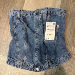 Zara Women’s Denim Corset Top Strapless zip back top Size Medium NWT